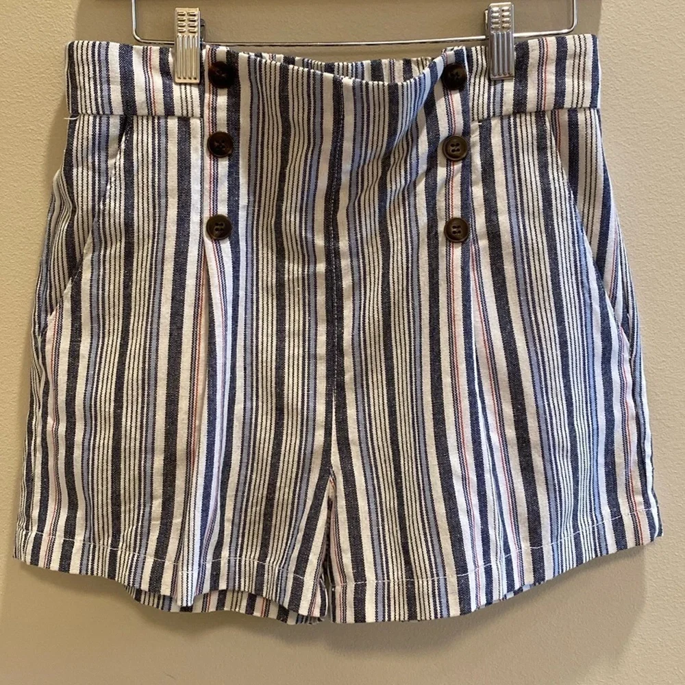 Sailor High Waisted Blue Striped Shorts LARGE